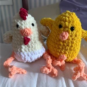 Charming Yellow and Cream Plush Chicken Duo